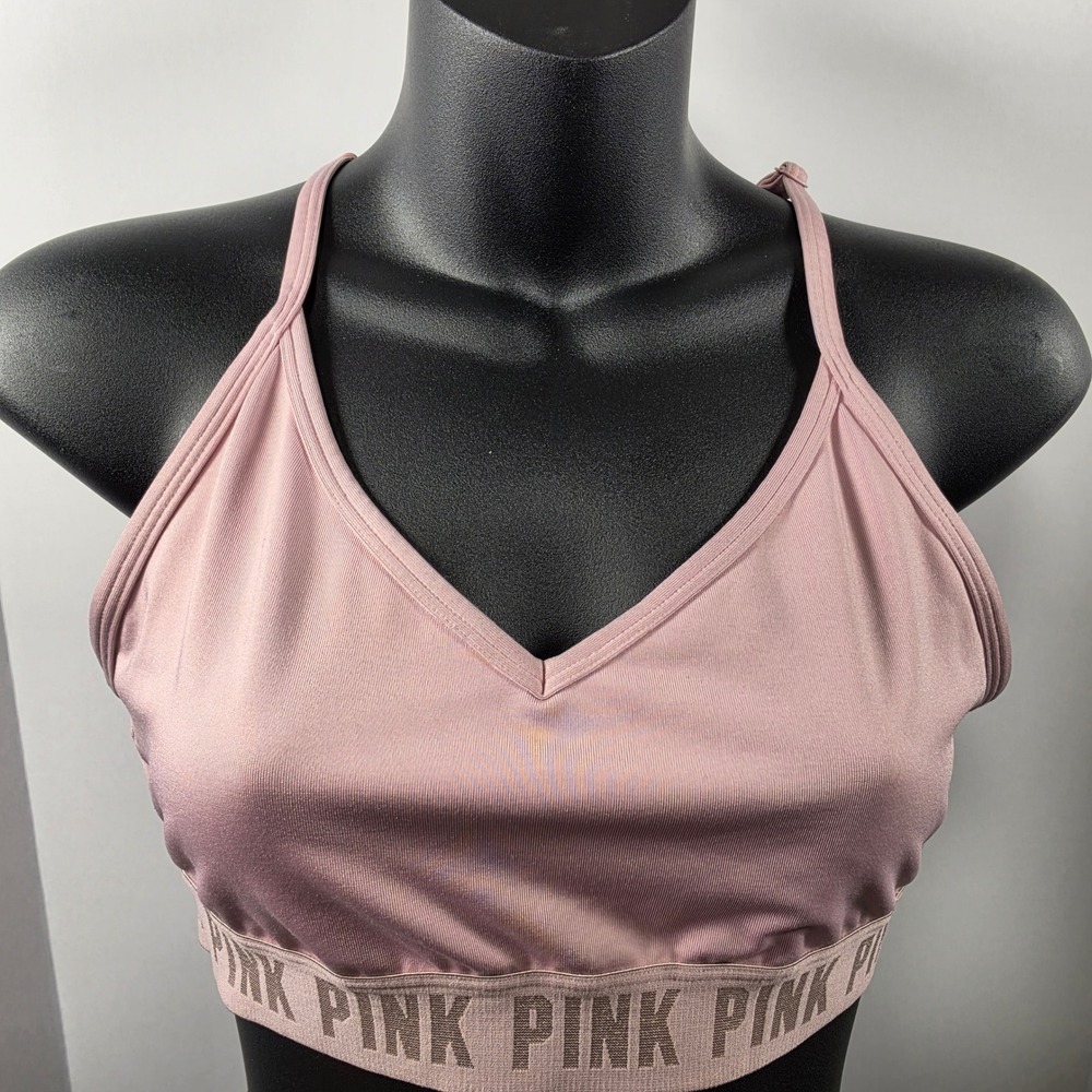 Pink Victoria's Secret Active Sports Bra Light Pink Racerback Mesh Logo Band